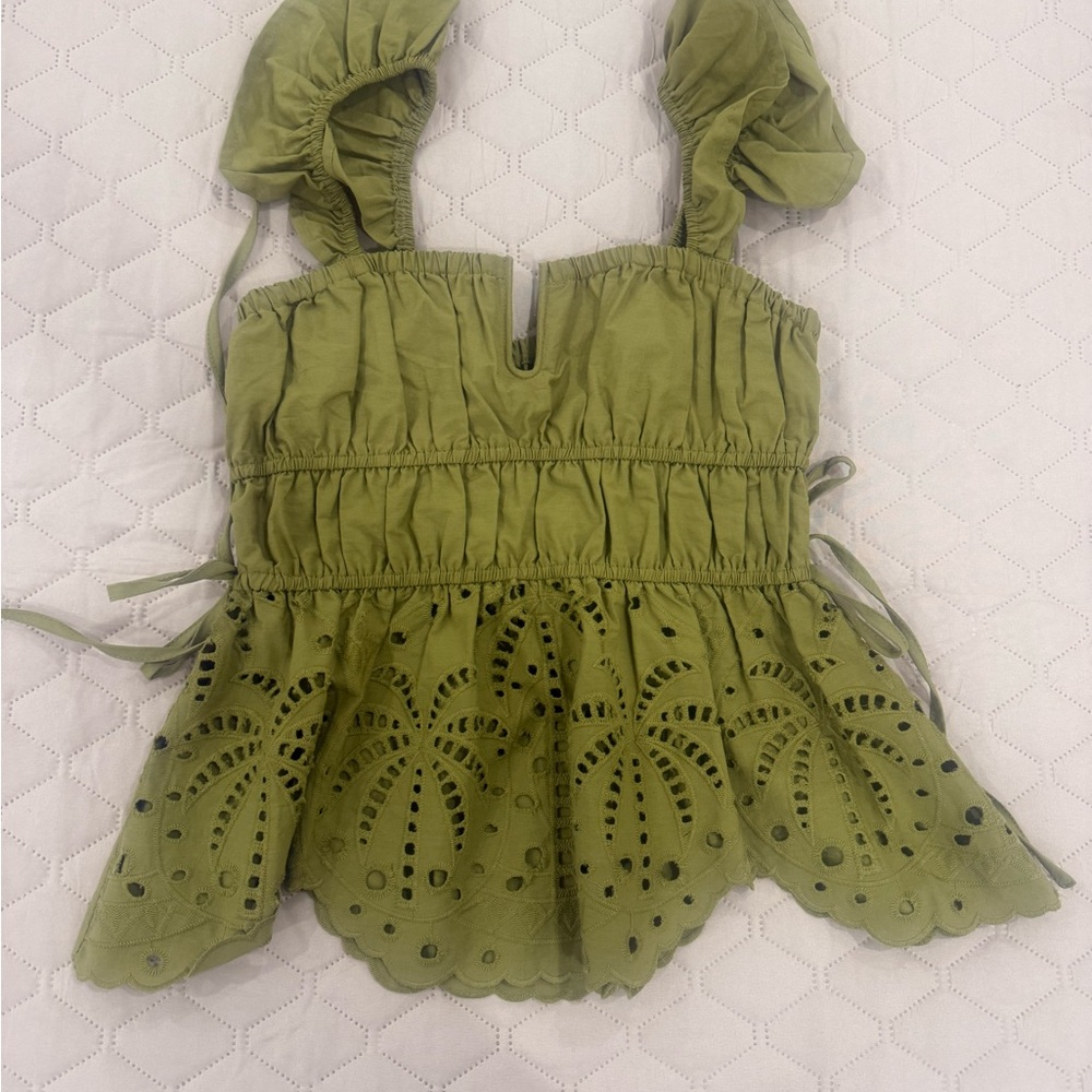 Green Sleeveless Eyelet Top